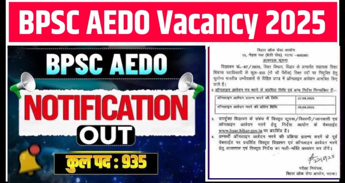 BPSC AEDO Vacancy 2025 (935 Posts) Notification Out